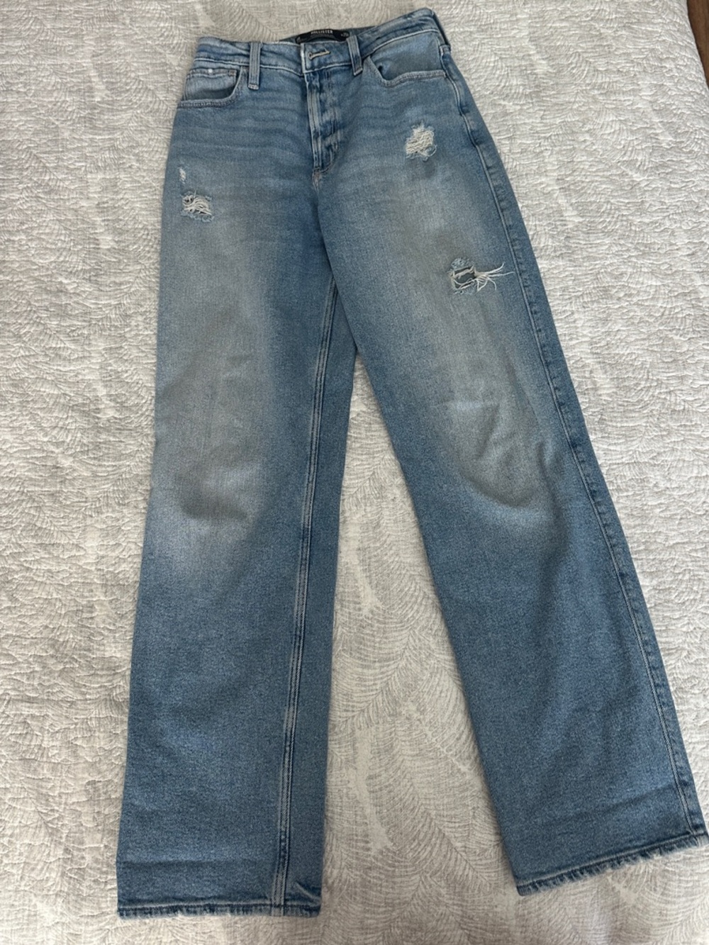 Hollister Light Blue Wide Leg Distressed Jeans